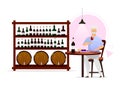 Man in wine cellar flat color vector illustration