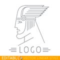Man in winged helmet. Head of Greek or Viking god. Logo template. Editable vector graphic in linear style