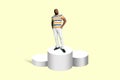 Man winner stand on first place isolated light color background. Artwork collage. Success victory concept Royalty Free Stock Photo