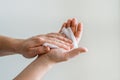 Man wipes his hands with a damp cloth from viruses and bacteria