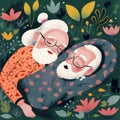 man woman aged retired bed couple asleep together love grandmother old happy. Generative AI. Royalty Free Stock Photo