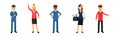 Man and Woman Airport Staff in Blue and Red Uniform Vector Set