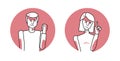 Man and woman with angry emotion circle icons, facial expression with hands. Annoyed people, expressing their negative feelings