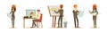 Man and Woman Architect Character and Construction Engineer Worker Vector Set