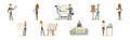 Man and Woman Architect Character and Construction Engineer Worker Vector Set