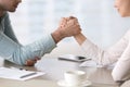 Man and woman armwrestling, business competition and gender equa Royalty Free Stock Photo