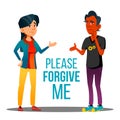 Man And Woman Asking Forgiveness Vector Cartoon Poster