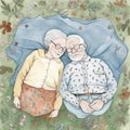 man woman asleep couple grandmother bed aged old together retired love happy. Generative AI.