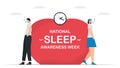 Man and woman is asleep for a long time. National Sleep Awareness Week. Vector illustration in flat style. This graphic is