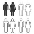 Man and woman avatar icon set. Male and female gender profile symbol. Men and women wc logo. Toilet and bathroom sign. Royalty Free Stock Photo