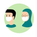 Man and woman avatar with masker in vector illustration