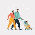 Man and woman with baby in stroller