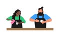 Man and woman baristas making coffee pouring milk in to cup vector Royalty Free Stock Photo