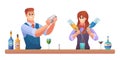 Man and woman bartender characters mixing drinks