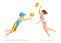 Man and woman beach volleyball players