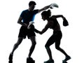 Man woman boxing training silhouette