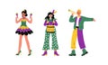 Man and Woman in Bright Costumes for Circus Show or Entertaining Performance Vector Set