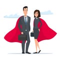 Man and woman business superheroes. Cartoon Super businessman