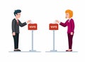 Man and Woman Business Worker Putting Paper Ballots To Election Box Cartoon illustration Vector