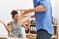 Man and woman business workers arguing at office Royalty Free Stock Photo