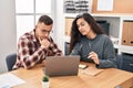 Man and woman business workers using laptop working at office Royalty Free Stock Photo