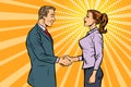 Man and woman businessman handshake