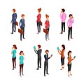 Man and woman businessman. Isometric 3d standing young female and male office persons. Vector characters set