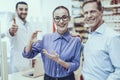 Man and woman buys a medicaments in pharmacy Royalty Free Stock Photo