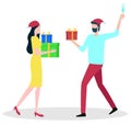 People Going with Presents, Winter Holiday Vector