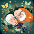 bed woman man together asleep retired old happy person couple love relax. Generative AI. Royalty Free Stock Photo