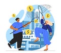 Man and woman catching coins vector concept