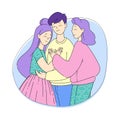 Man and Woman Character Comforting Touching and Hugging Each Other Warmly Vector Illustration