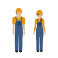 Man and woman character construction worker in boiler suit