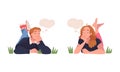 Man and Woman Character Dreaming Imagining and Fantasizing Having Spontaneous Thought in Bubble Vector Set Royalty Free Stock Photo