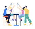 Man and Woman Character with Glass Enjoying Cold Refreshing Drink at Table as Friend Meeting Vector Illustration