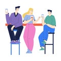 Man and Woman Character with Glass Enjoying Cold Refreshing Drink Talking with Friends Vector Illustration