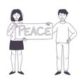 Man and Woman Character Partaking in Demonstration for Peace with Placard Vector Illustration Royalty Free Stock Photo