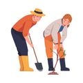 Man and Woman Character Planting Tree Sapling in Soil Taking Care of Planet and Nature Vector Illustration Royalty Free Stock Photo