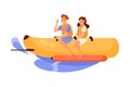 Man and Woman Character Riding Banana Boat Doing Water Sport Activity Vector Illustration Royalty Free Stock Photo