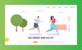 Man and Woman Character Run Outdoor Landing Page. Happy Healthy Lifestyle Concept. Active Young People Exercising Royalty Free Stock Photo