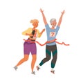 Man and Woman Character Running Marathon Doing Sport and Physical Exercise Training Body and Muscle Vector Illustration