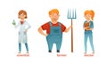 Man and Woman Character of Various Professions with Farmer, Doctor and Scientist Vector Set Royalty Free Stock Photo