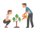 Man and Woman Character Watering Money Tree Cultivating It Vector Illustration Royalty Free Stock Photo