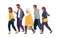 Man and woman characters. Crowd of people walking in autumn clothes. Vector illustration