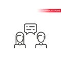 Man woman and chat bubble line vector icon