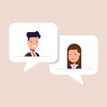 Man and woman chatting in speech bubble. Businessman and businesswoman talking. Concept of dialogue on business theme Royalty Free Stock Photo