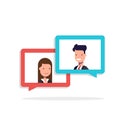 Man and woman chatting in speech bubble. Businessman and businesswoman talking. Concept of dialogue on business theme Royalty Free Stock Photo