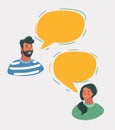 Man and woman chatting in speech bubbles.