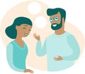 Man and woman chatting with speech bubbles