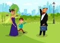 Man and Woman with Child in Park Vector Drawing Royalty Free Stock Photo